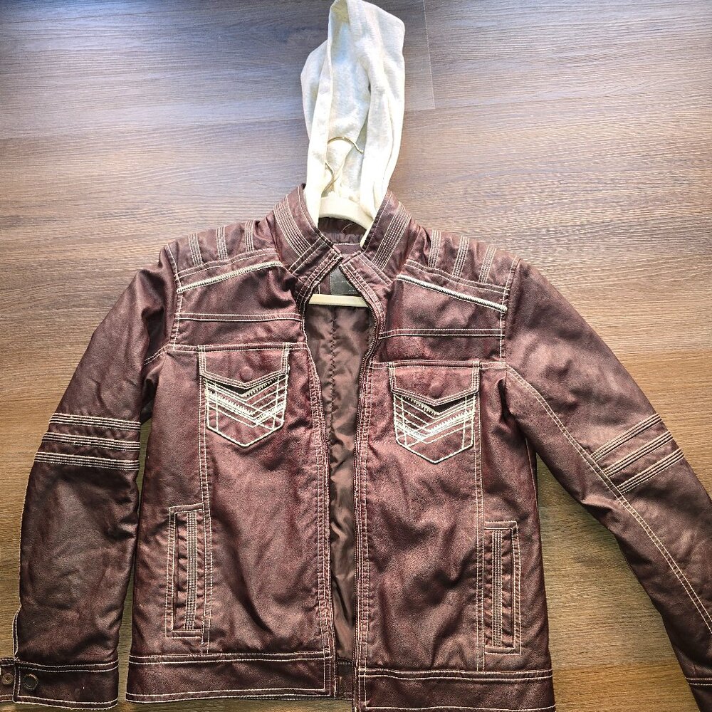 Vintage BKE 'Trevor' Jacket. Brown w/White stitching and Hood